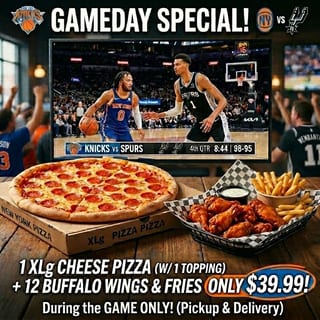 XLg Pizza 1 Topping and 12 Wings with fries