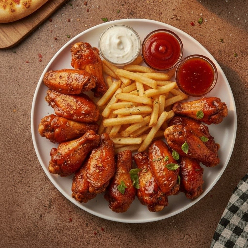 Medium Pizza 1 Topping and 10 Wings.