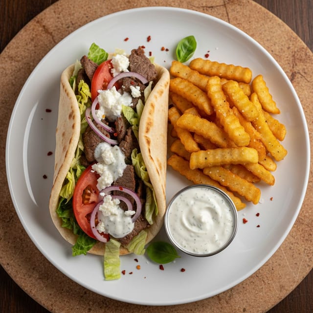 Lamb Gyro with fries.